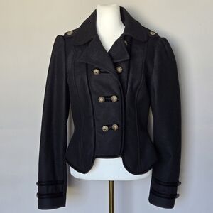 Zara Black Double-Breasted Women's Military Wool Jacket Size L